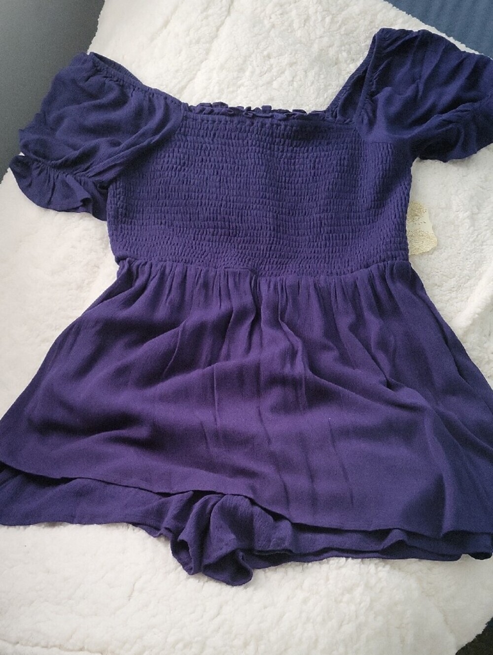 Altar'd State "Sunchaser" Smocked Dress Romper Womens Size Large Navy Blue